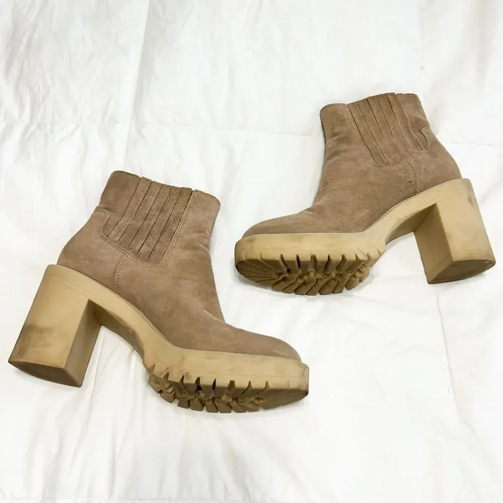 Dolce Vita Caster H2O Waterproof Platform Suede Ankle Boots Tan Size 8 EUC - Picture 3 of 10